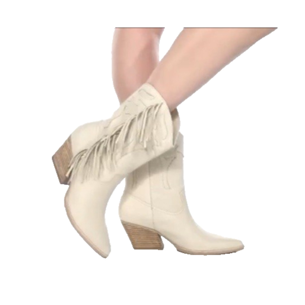 Dolce Vita 9.5 Ivory Fringe Cowboy Boots Off White Leather Western Cowgirl NWOT